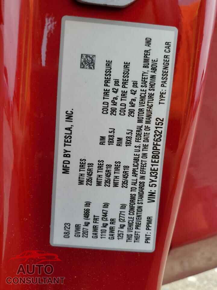TESLA MODEL 3 2023 - 5YJ3E1EB0PF632152