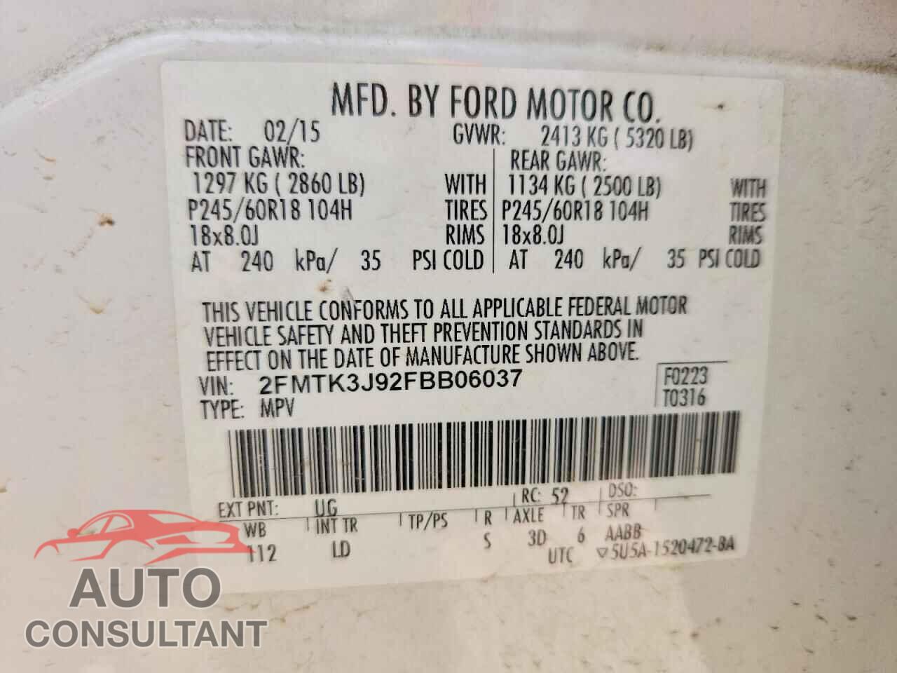 FORD EDGE 2015 - 2FMTK3J92FBB06037
