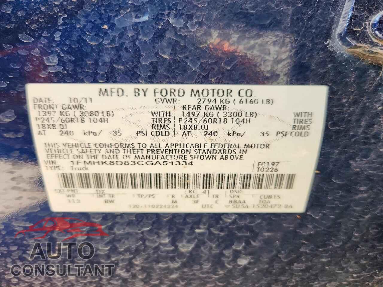 FORD EXPLORER 2012 - 1FMHK8D83CGA51334