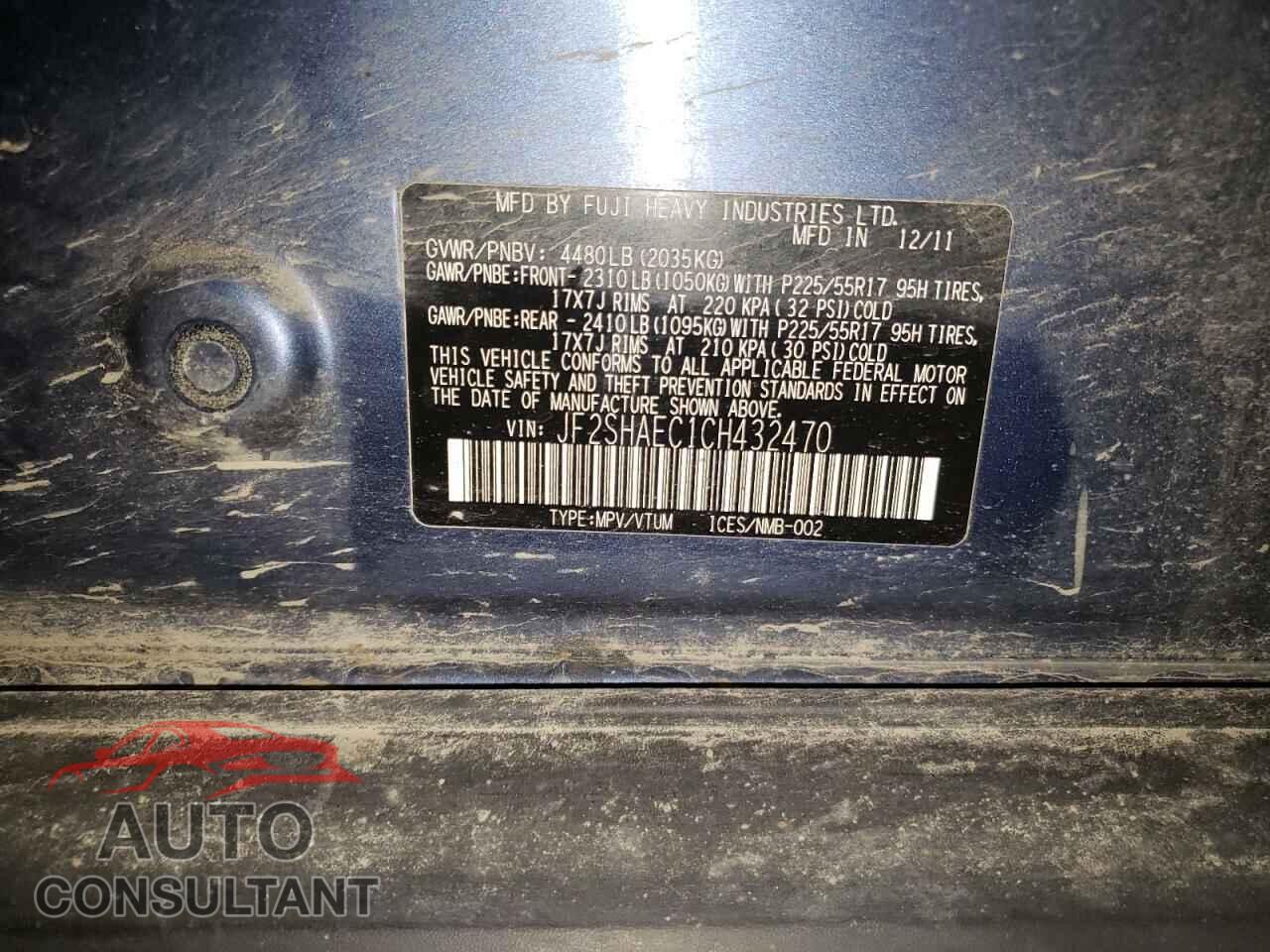 SUBARU FORESTER 2012 - JF2SHAEC1CH432470