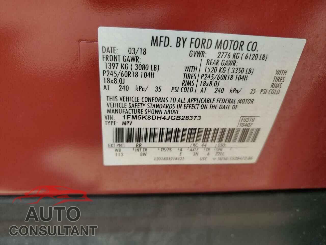 FORD EXPLORER 2018 - 1FM5K8DH4JGB28373
