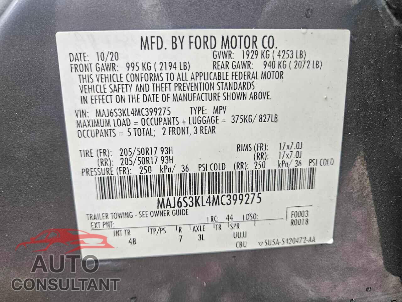 FORD ECOSPORT 2021 - MAJ6S3KL4MC399275
