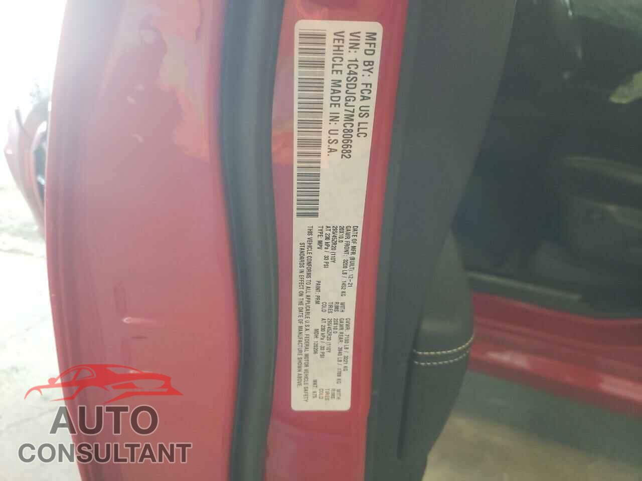 DODGE DURANGO 2021 - 1C4SDJGJ7MC806682