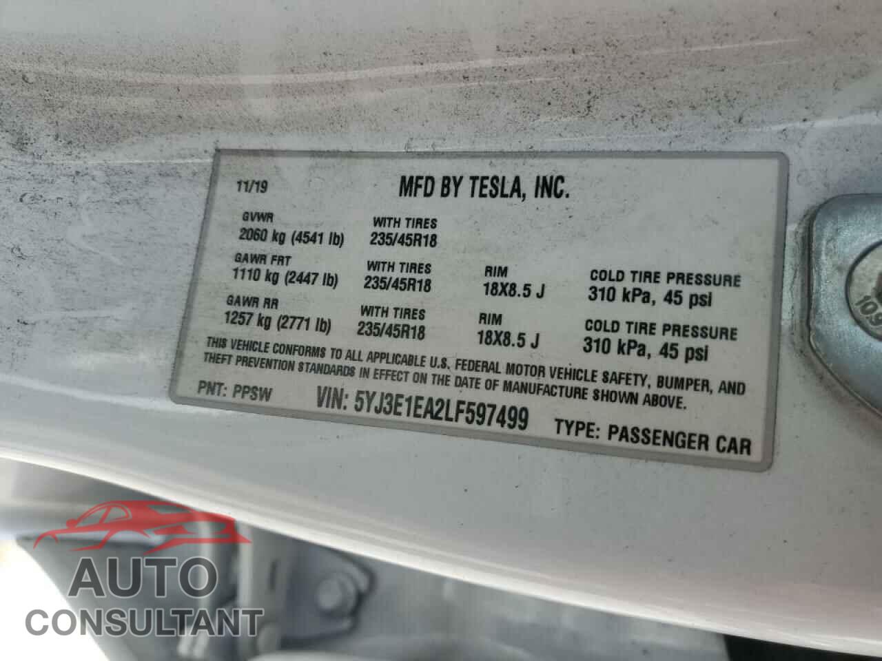 TESLA MODEL 3 2020 - 5YJ3E1EA2LF597499