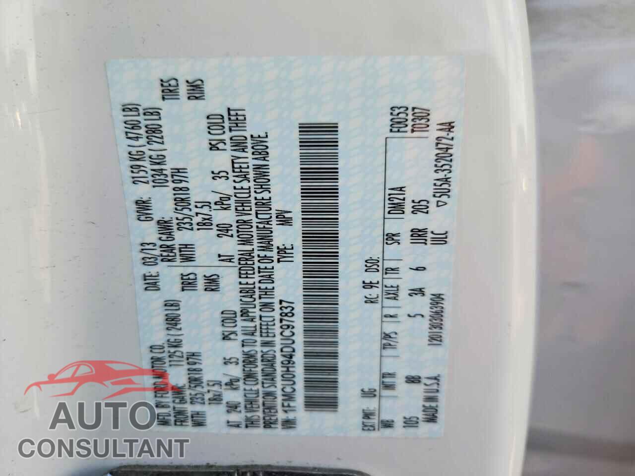 FORD ESCAPE 2013 - 1FMCU0H94DUC97837