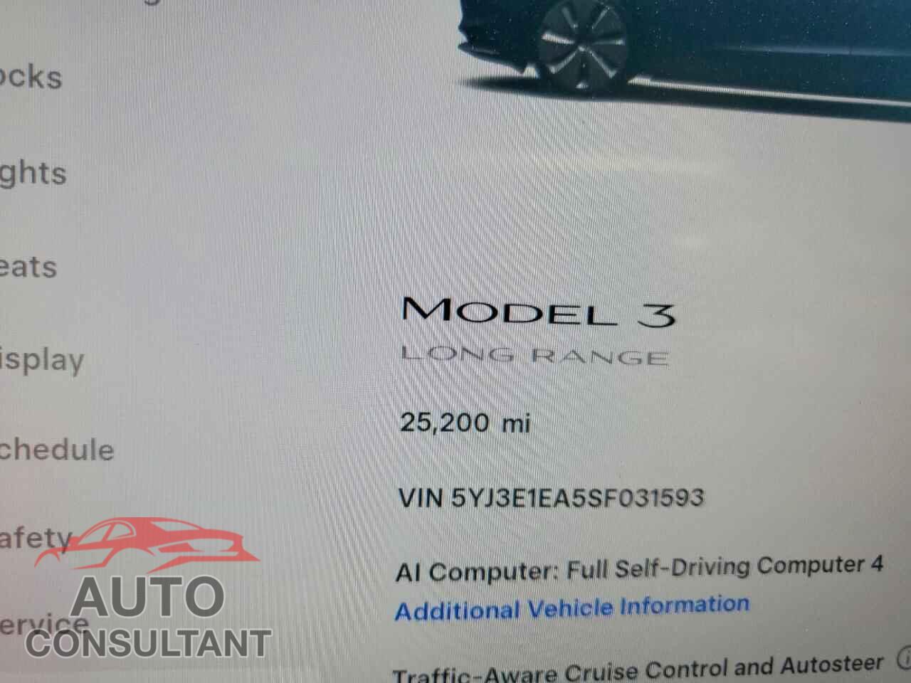 TESLA MODEL 3 2025 - 5YJ3E1EA5SF031593