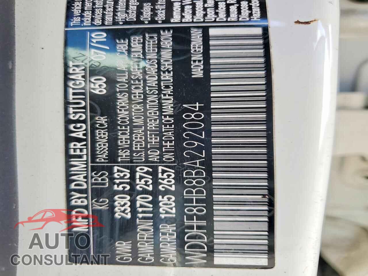 MERCEDES-BENZ E-CLASS 2011 - WDDHF8HB8BA292084