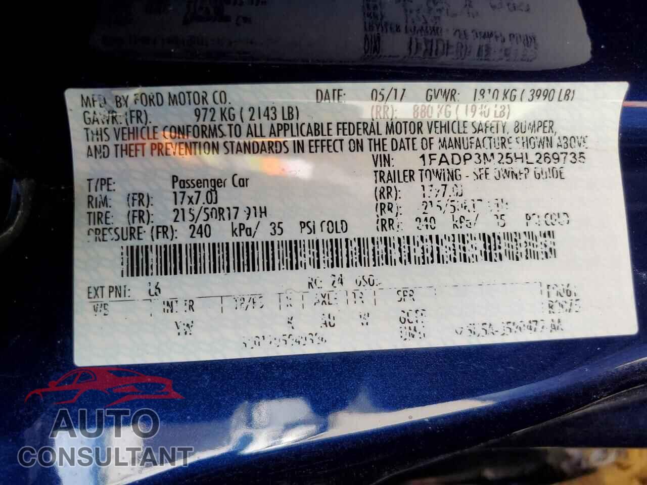 FORD FOCUS 2017 - 1FADP3M25HL269735