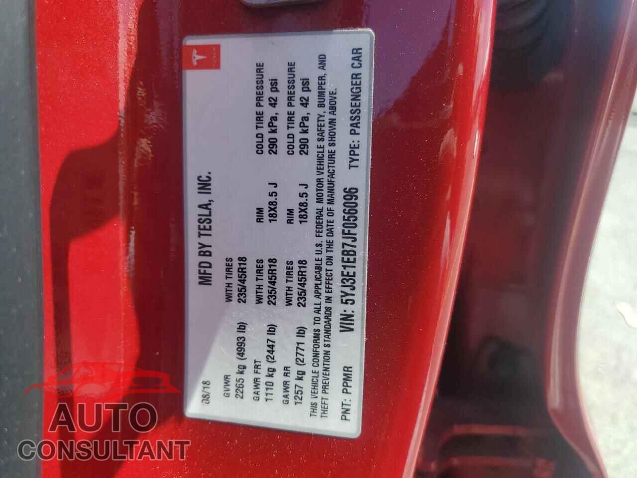 TESLA MODEL 3 2018 - 5YJ3E1EB7JF056096