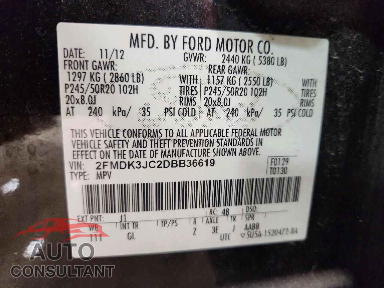 FORD EDGE 2013 - 2FMDK3JC2DBB36619