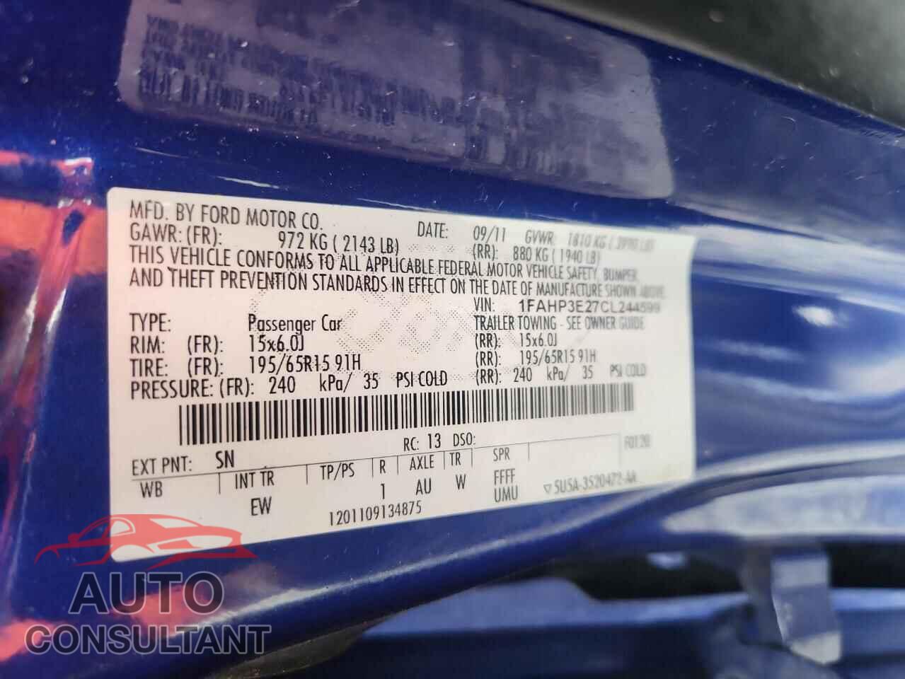 FORD FOCUS 2012 - 1FAHP3E27CL244599
