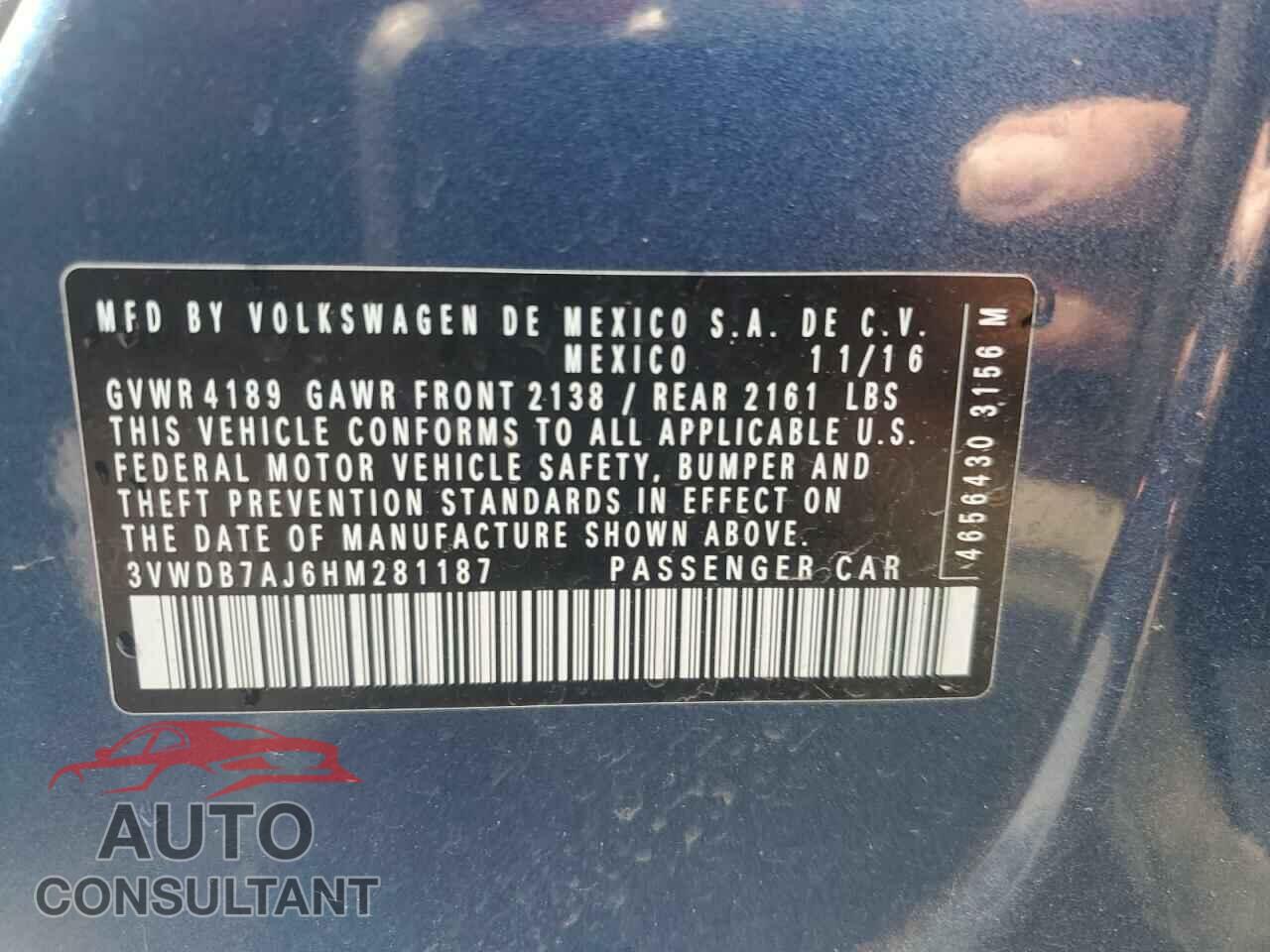 VOLKSWAGEN JETTA 2017 - 3VWDB7AJ6HM281187