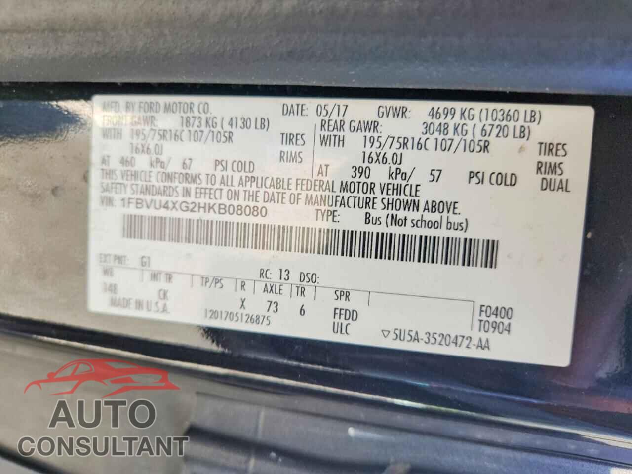 FORD TRANSIT 2017 - 1FBVU4XG2HKB08080