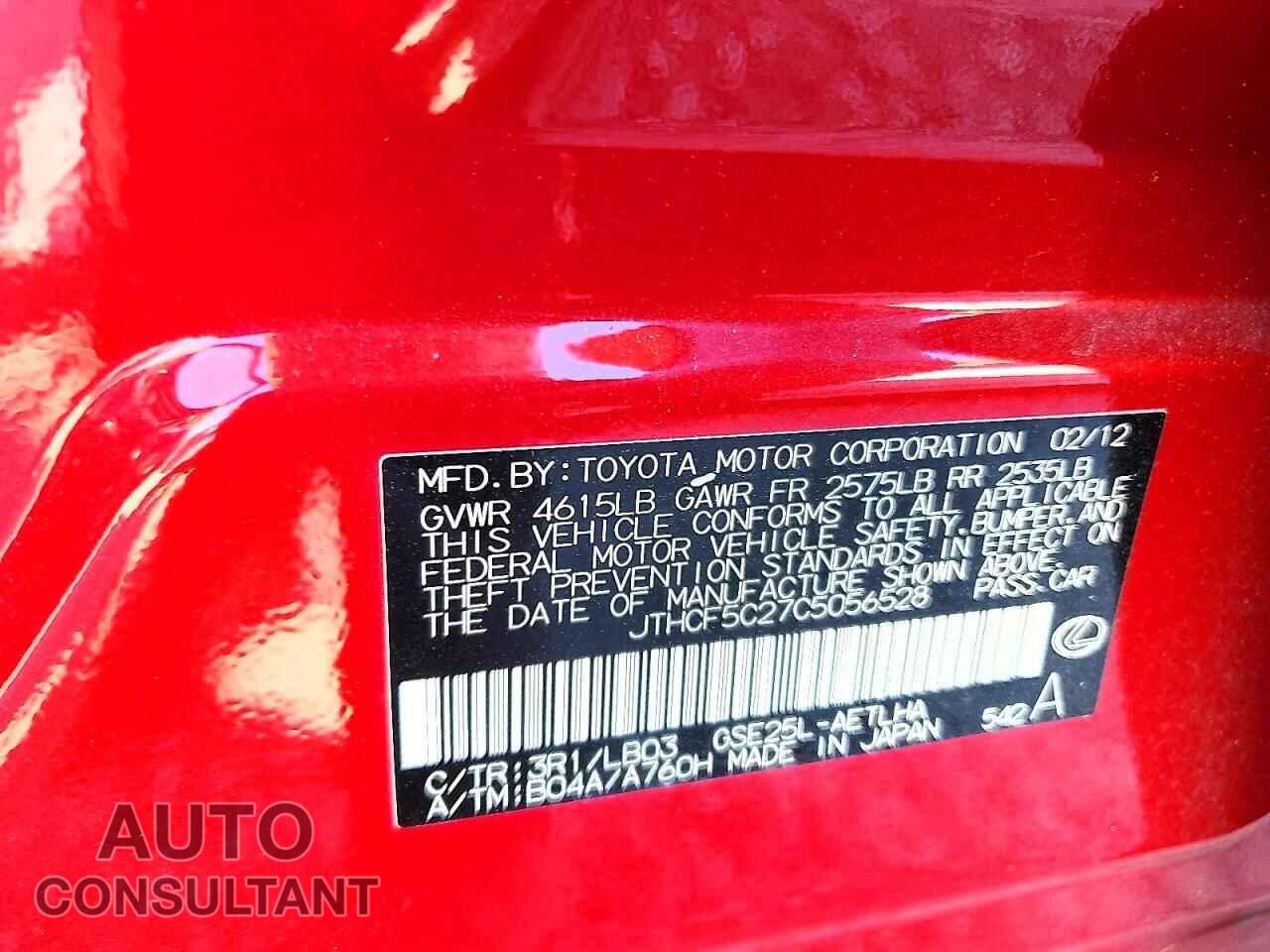 LEXUS IS 2012 - JTHCF5C27C5056528