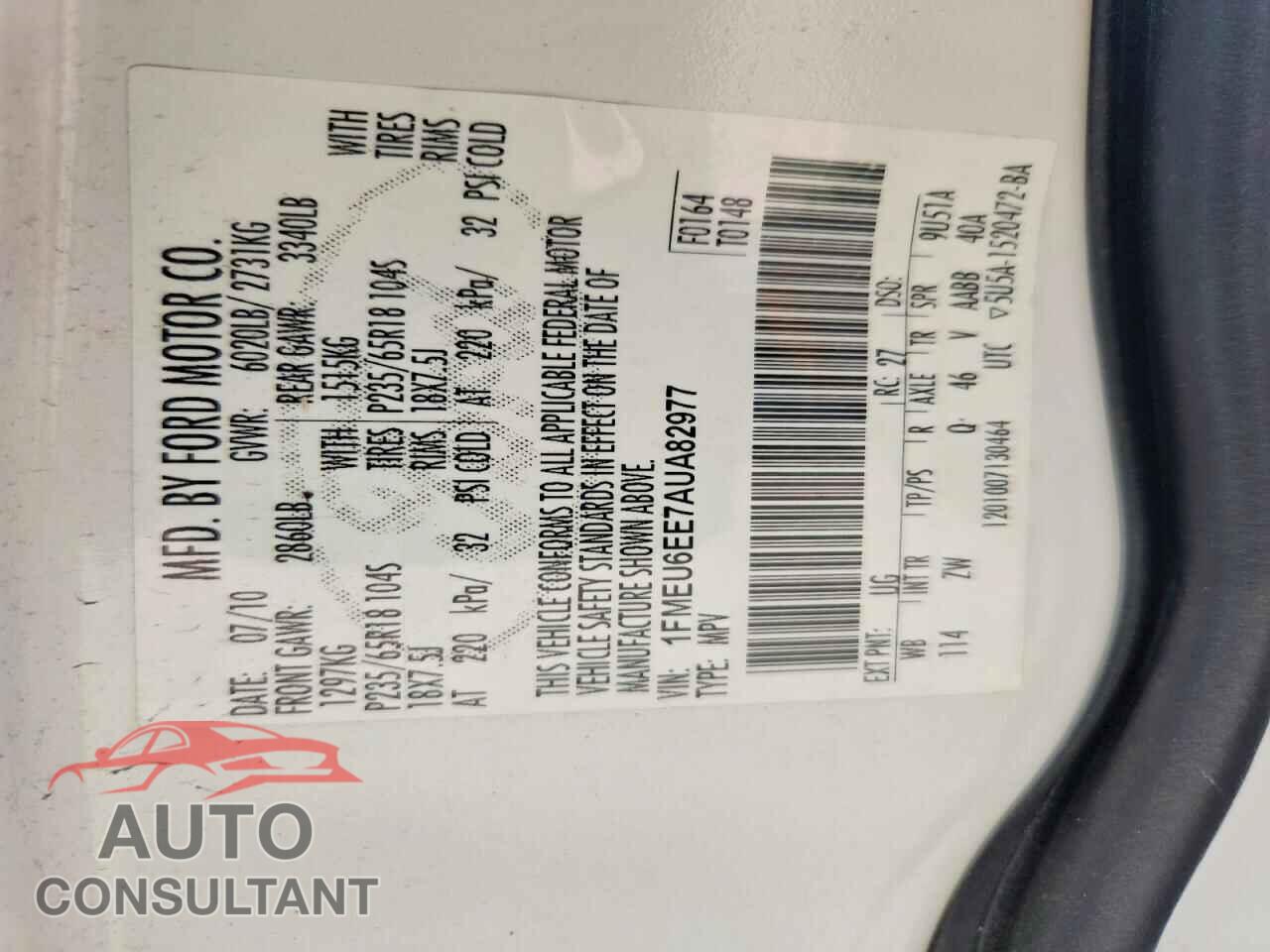 FORD EXPLORER 2010 - 1FMEU6EE7AUA82977