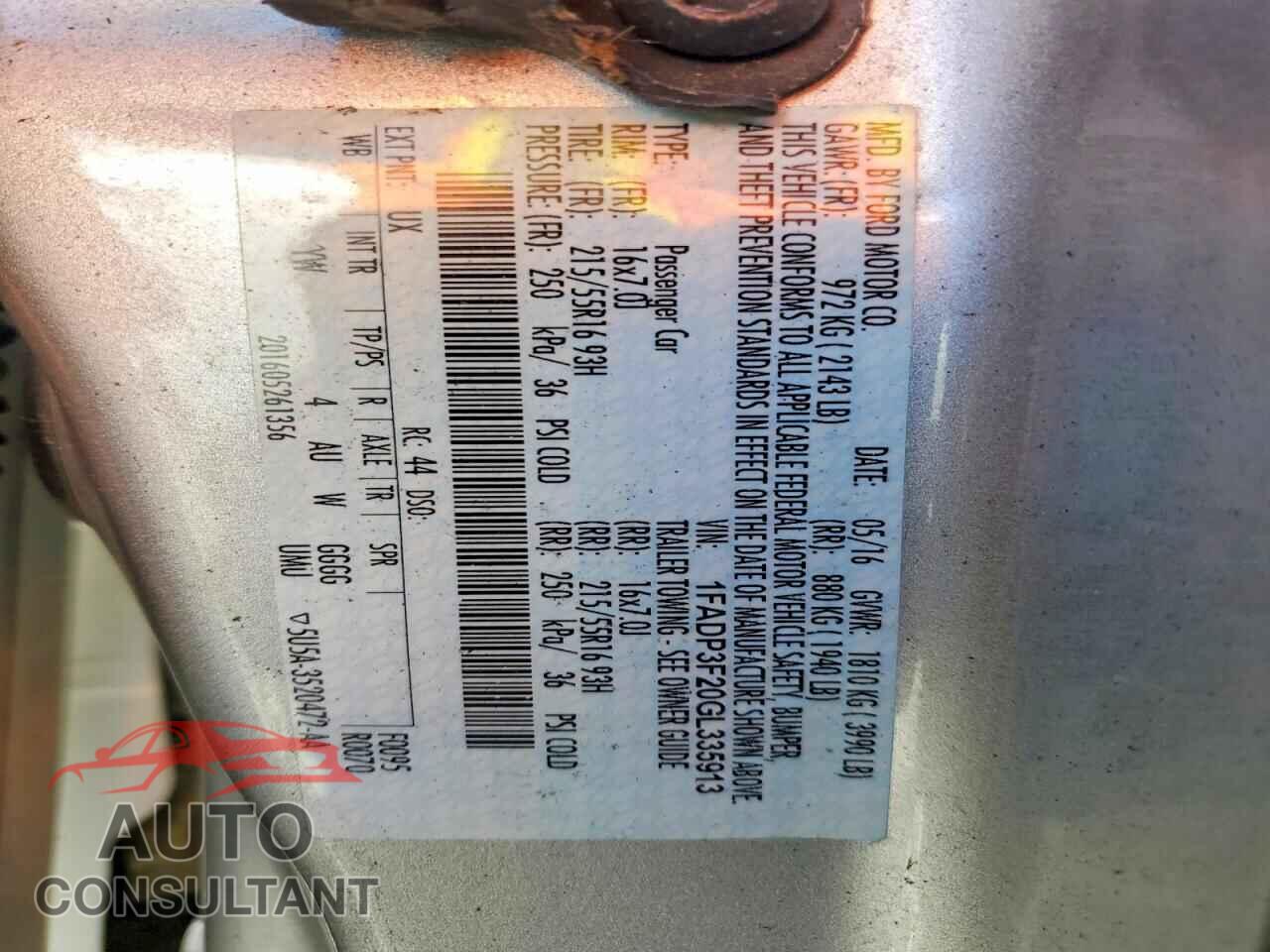 FORD FOCUS 2016 - 1FADP3F20GL335913