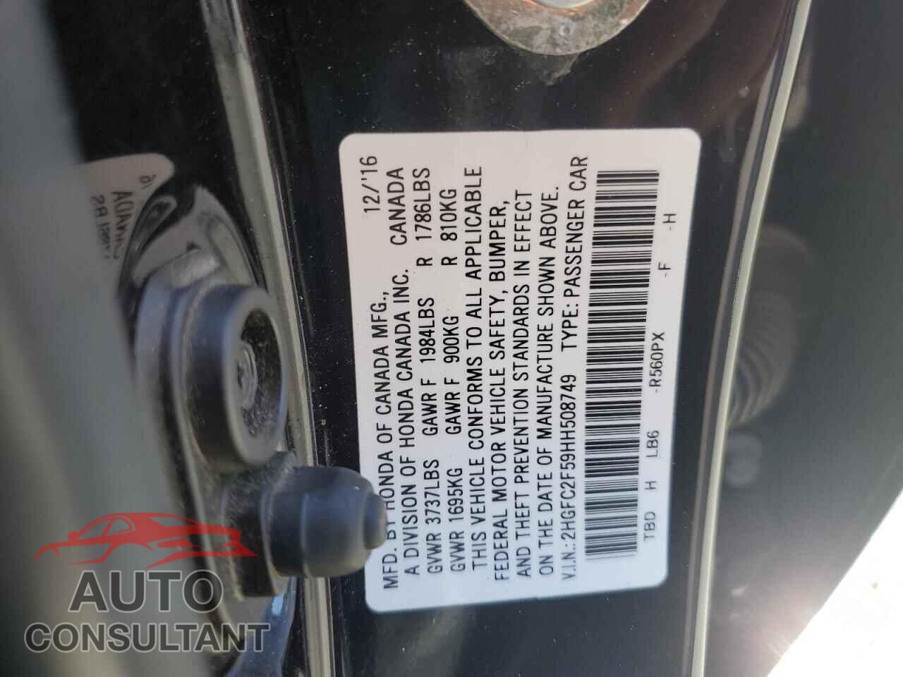 HONDA CIVIC 2017 - 2HGFC2F59HH508749