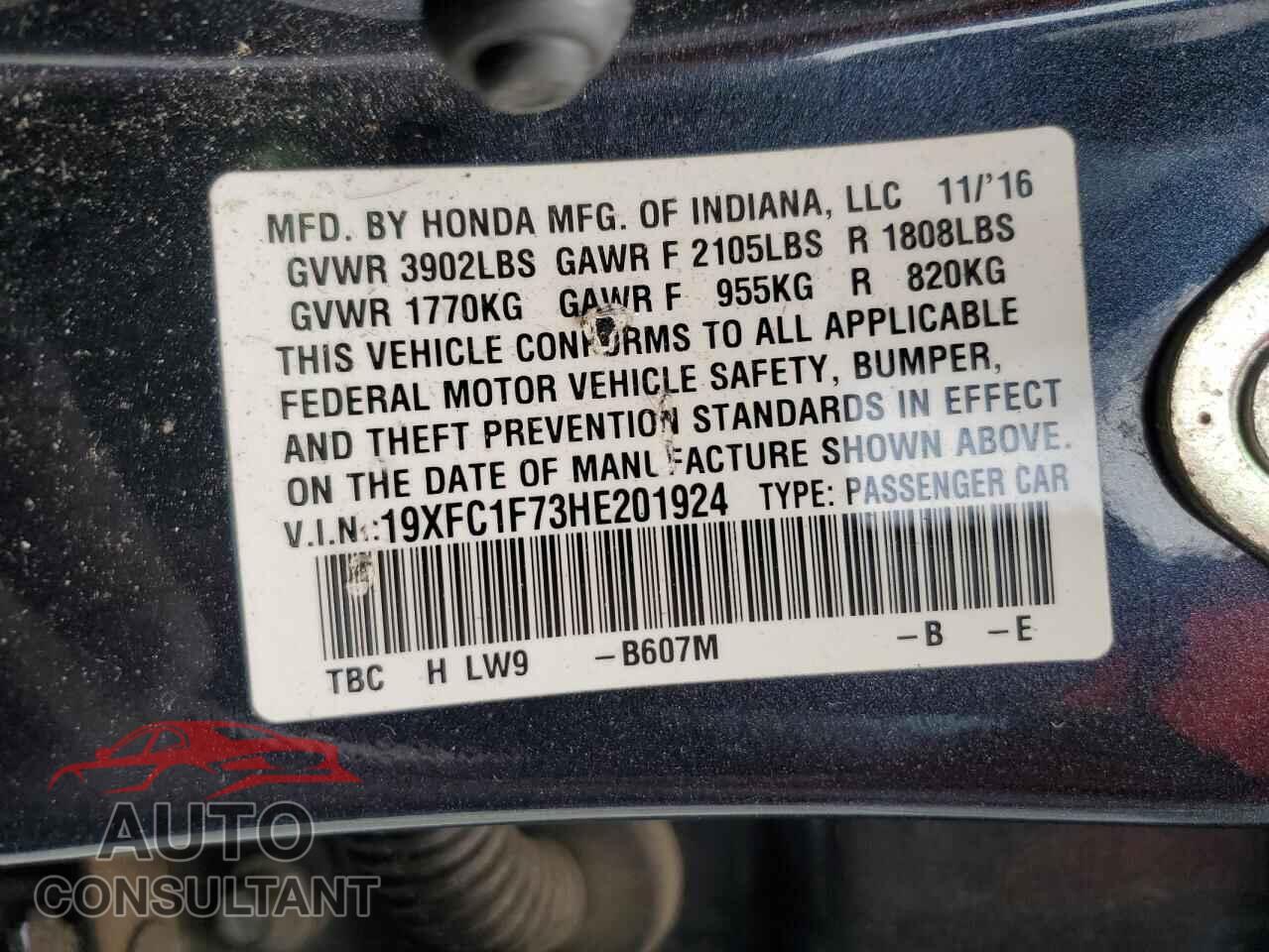 HONDA CIVIC 2017 - 19XFC1F73HE201924
