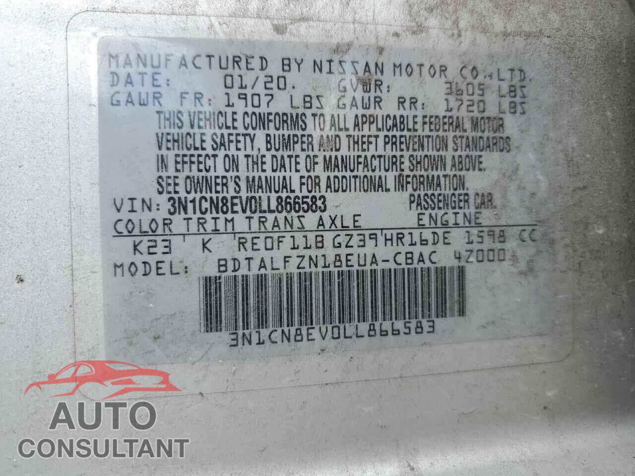 NISSAN VERSA 2020 - 3N1CN8EV0LL866583