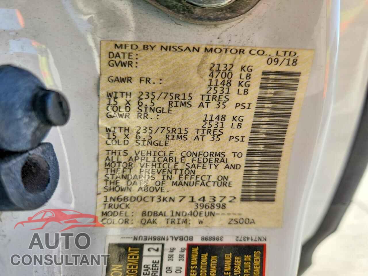 NISSAN FRONTIER 2019 - 1N6BD0CT3KN714372