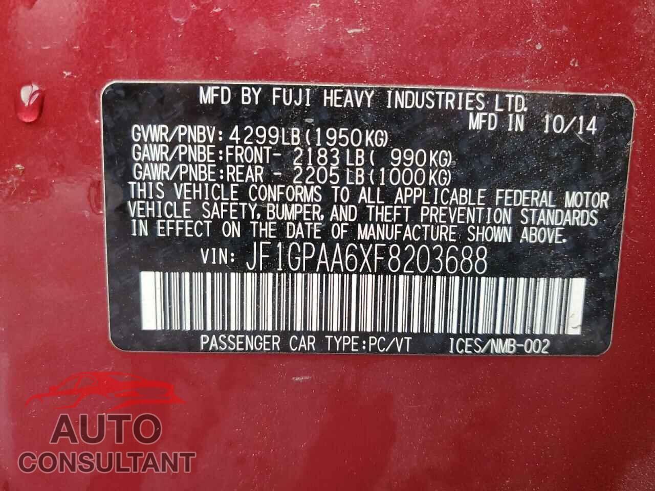 SUBARU IMPREZA 2015 - JF1GPAA6XF8203688