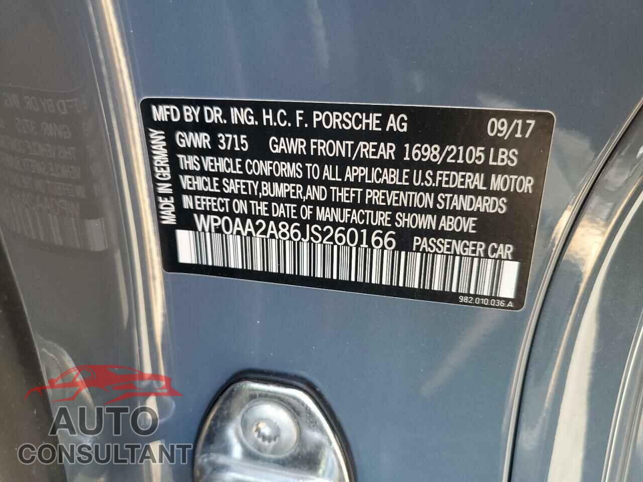 PORSCHE CAYMAN 2018 - WP0AA2A86JS260166