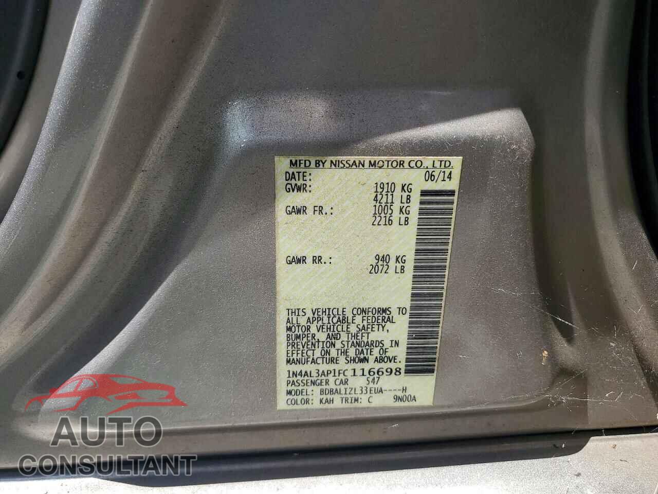 NISSAN ALTIMA 2015 - 1N4AL3AP1FC116698