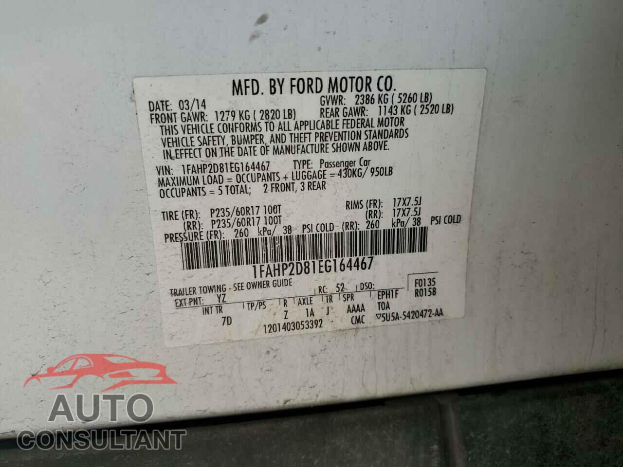 FORD TAURUS 2014 - 1FAHP2D81EG164467
