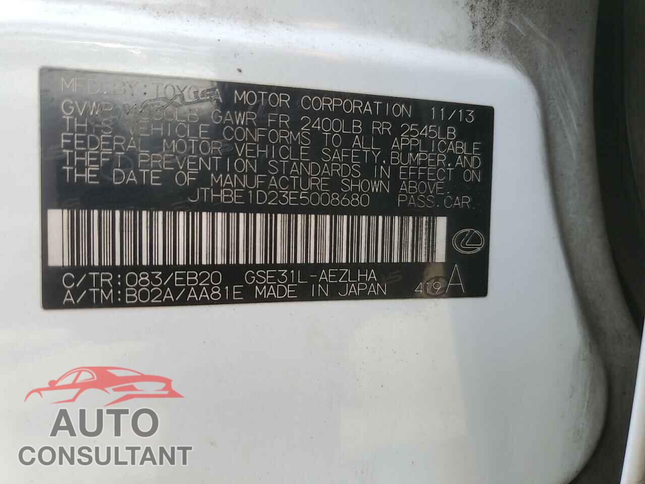 LEXUS IS 2014 - JTHBE1D23E5008680