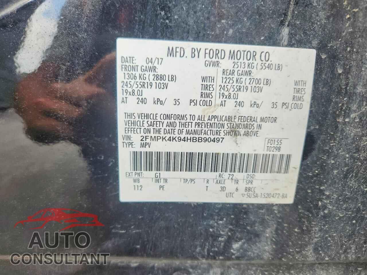 FORD EDGE 2017 - 2FMPK4K94HBB90497