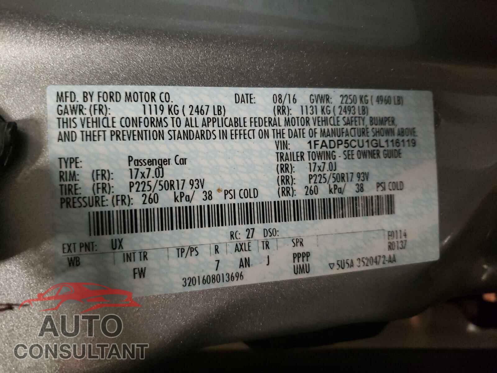 FORD CMAX 2016 - 1FADP5CU1GL116119