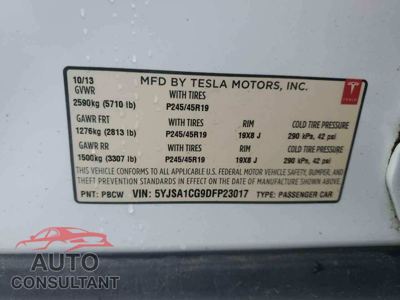 TESLA MODEL S 2013 - 5YJSA1CG9DFP23017