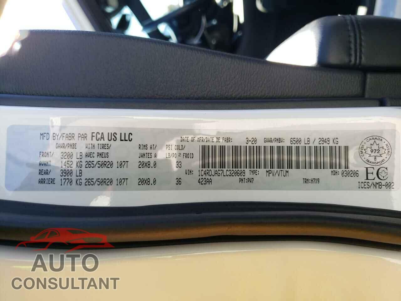 DODGE DURANGO 2020 - 1C4RDJAG7LC320609
