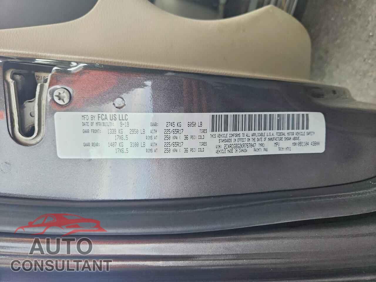 DODGE CARAVAN 2019 - 2C4RDGBG2KR767047