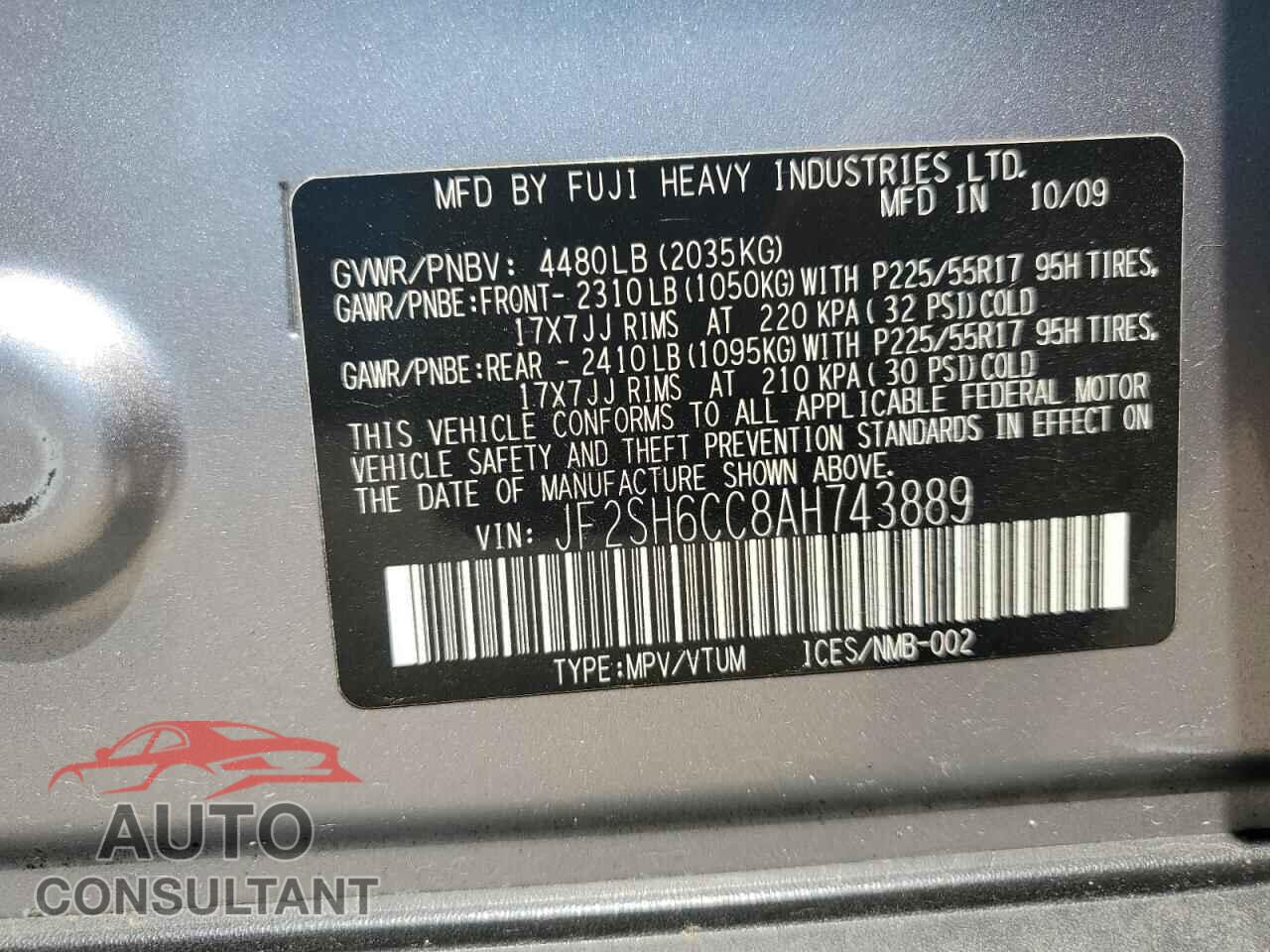 SUBARU FORESTER 2010 - JF2SH6CC8AH743889