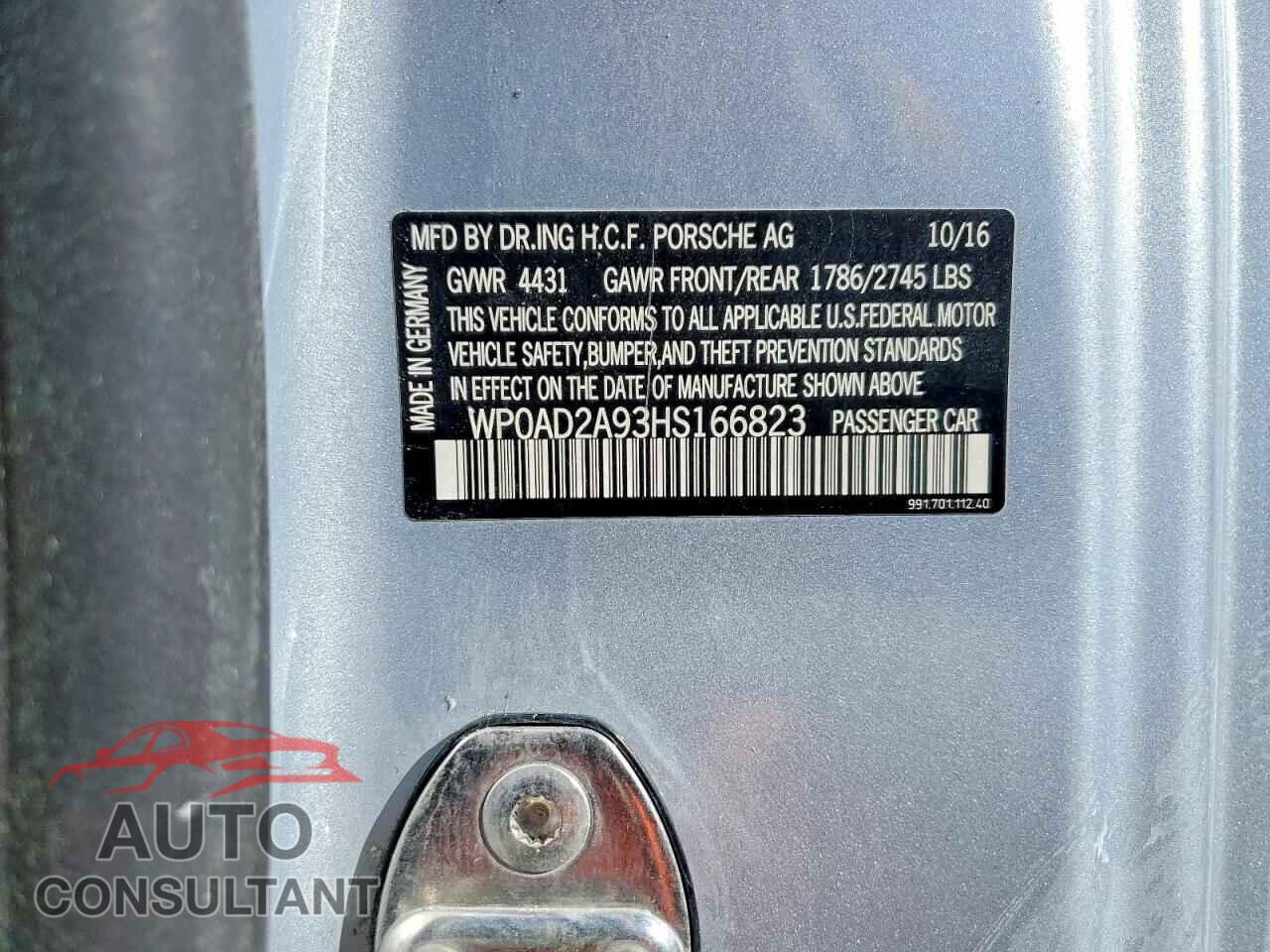 PORSCHE 911 2017 - WP0AD2A93HS166823