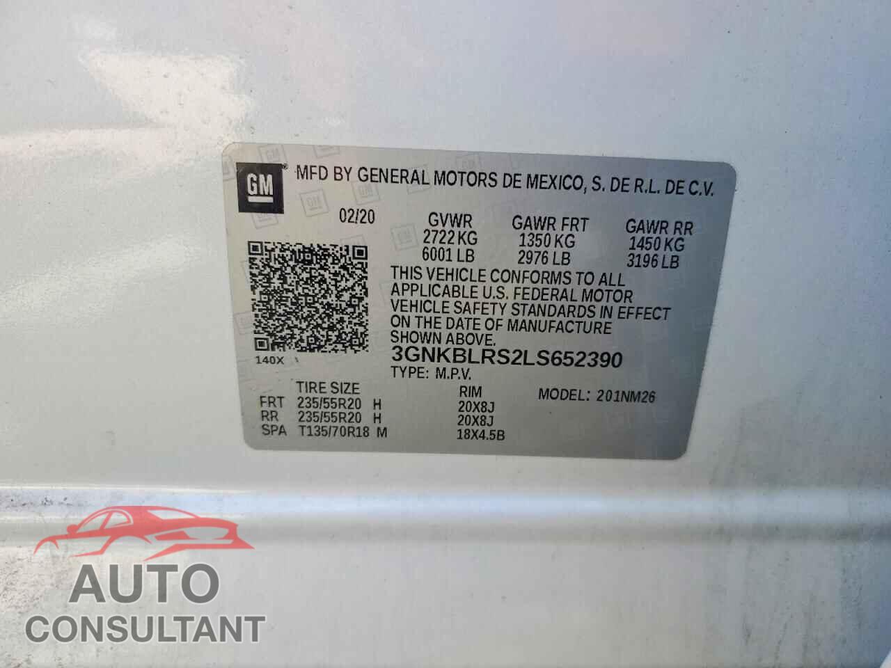CHEVROLET BLAZER 2020 - 3GNKBLRS2LS652390