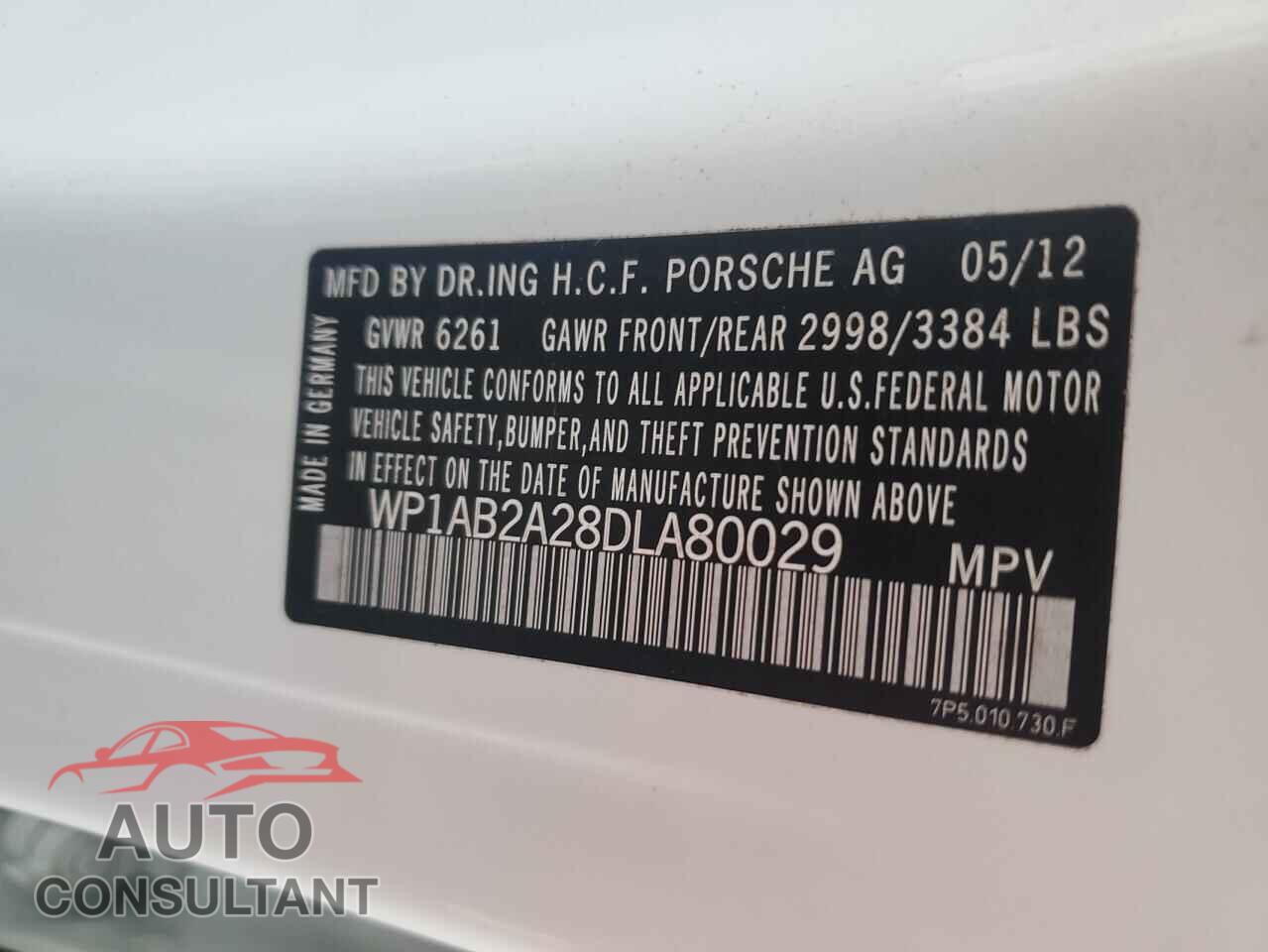 PORSCHE CAYENNE 2013 - WP1AB2A28DLA80029