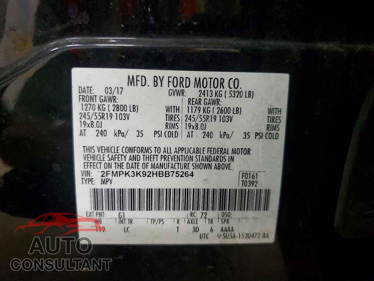 FORD EDGE 2017 - 2FMPK3K92HBB75264