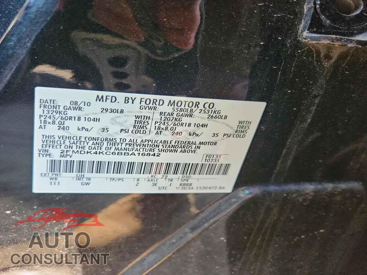 FORD EDGE 2011 - 2FMDK4KC6BBA16842