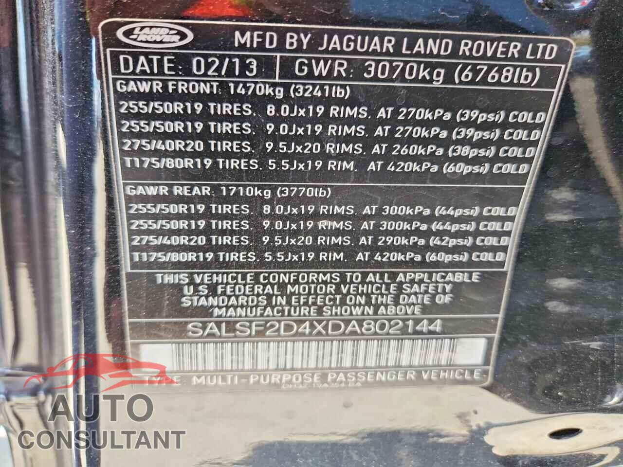 LAND ROVER RANGEROVER 2013 - SALSF2D4XDA802144