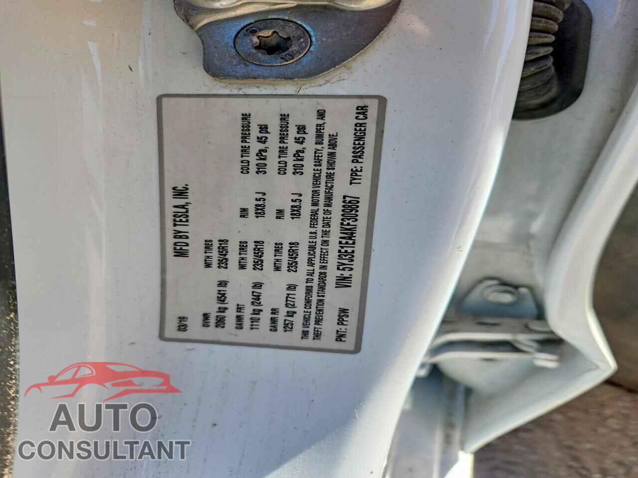 TESLA MODEL 3 2019 - 5YJ3E1EA4KF309867