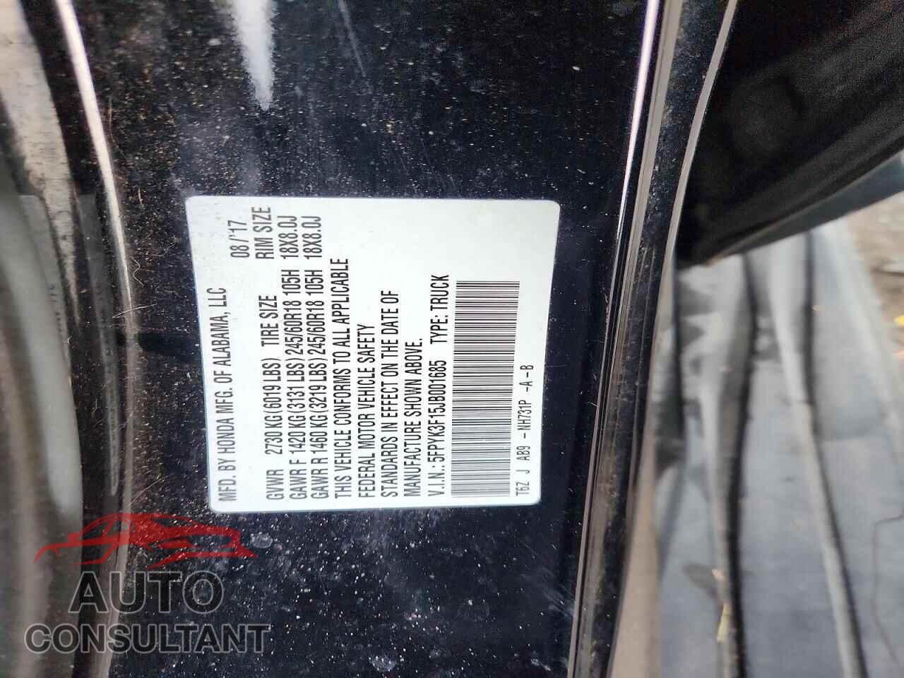 HONDA RIDGELINE 2018 - 5FPYK3F15JB001685