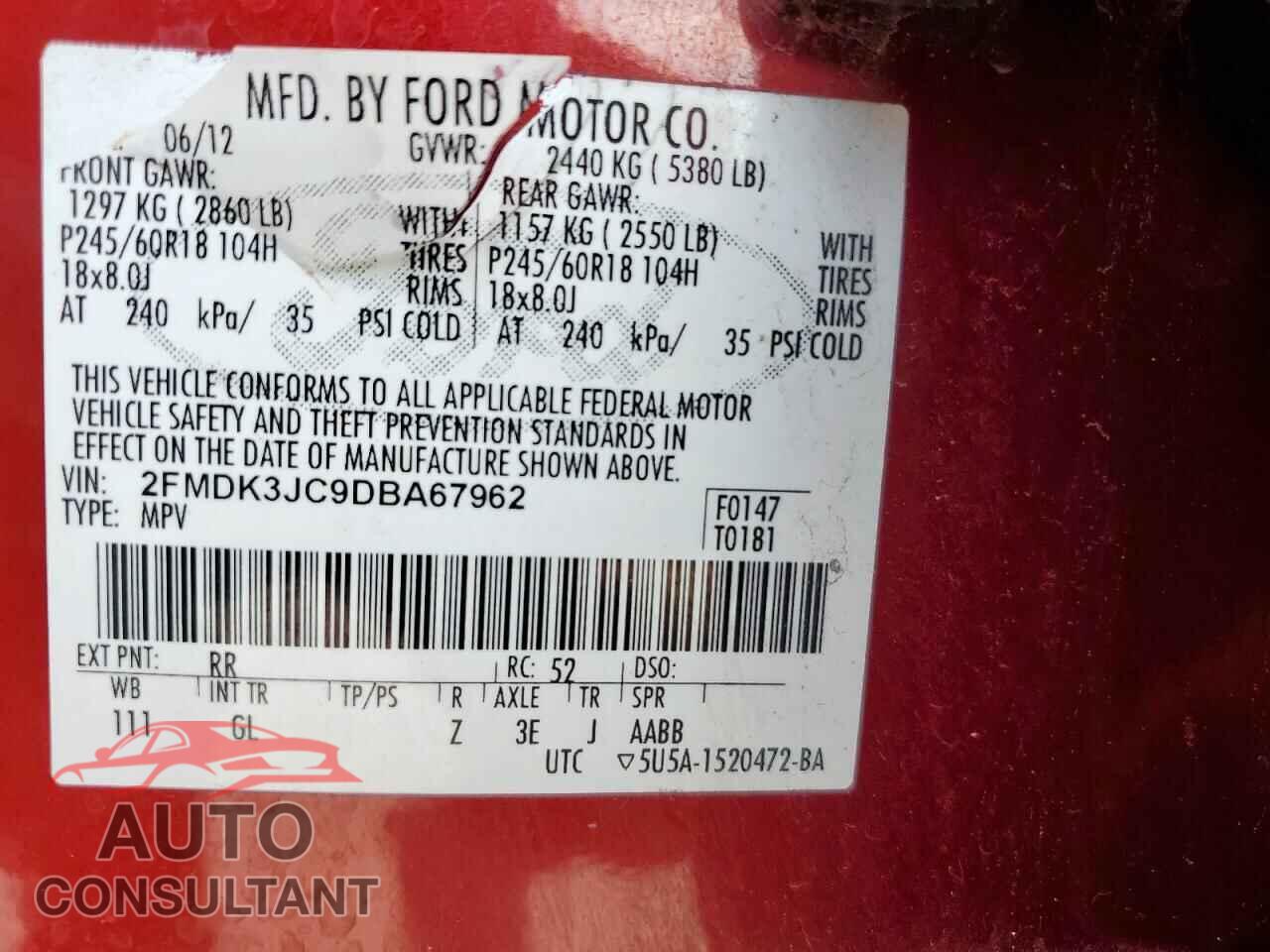 FORD EDGE 2013 - 2FMDK3JC9DBA67962