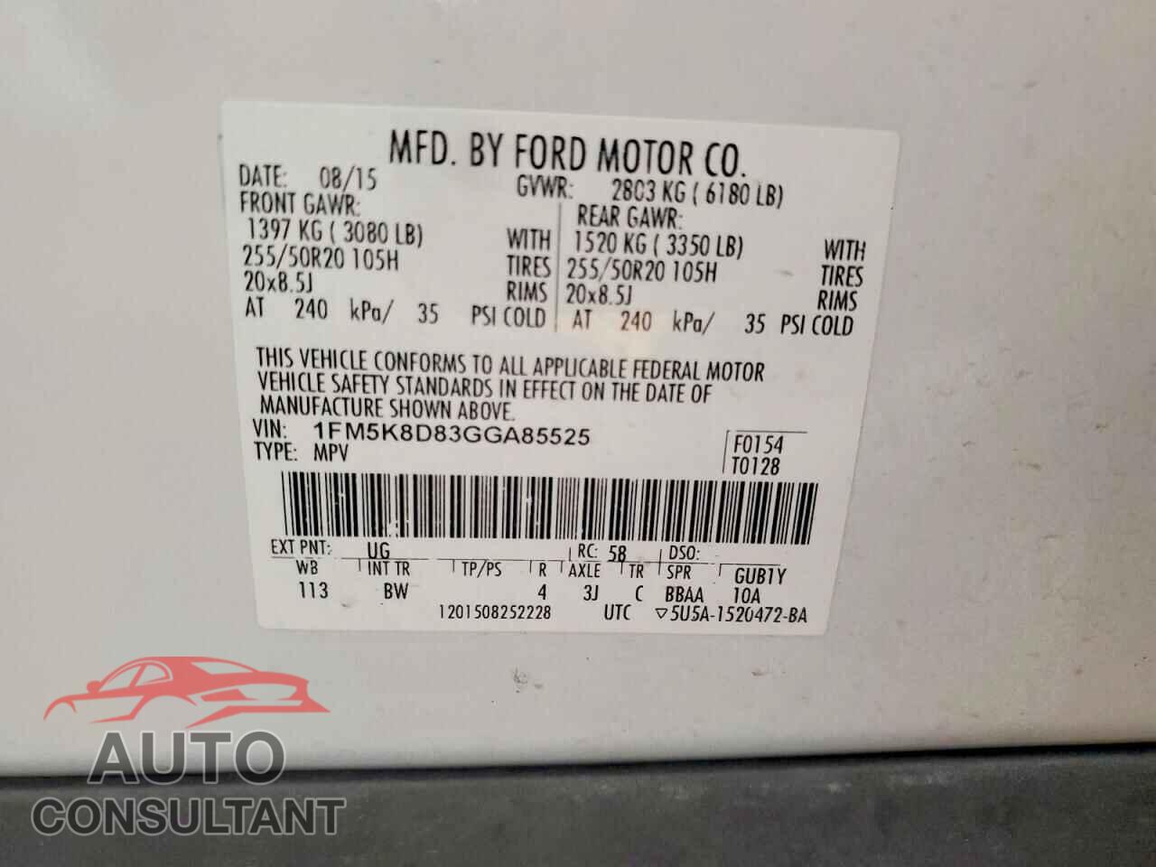FORD EXPLORER 2016 - 1FM5K8D83GGA85525