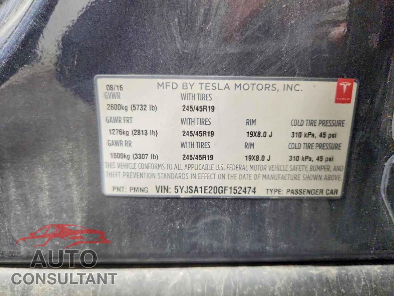 TESLA MODEL S 2016 - 5YJSA1E20GF152474