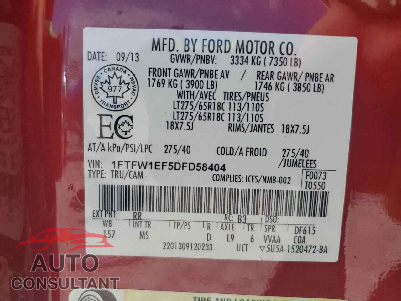 FORD F-150 2013 - 1FTFW1EF5DFD58404