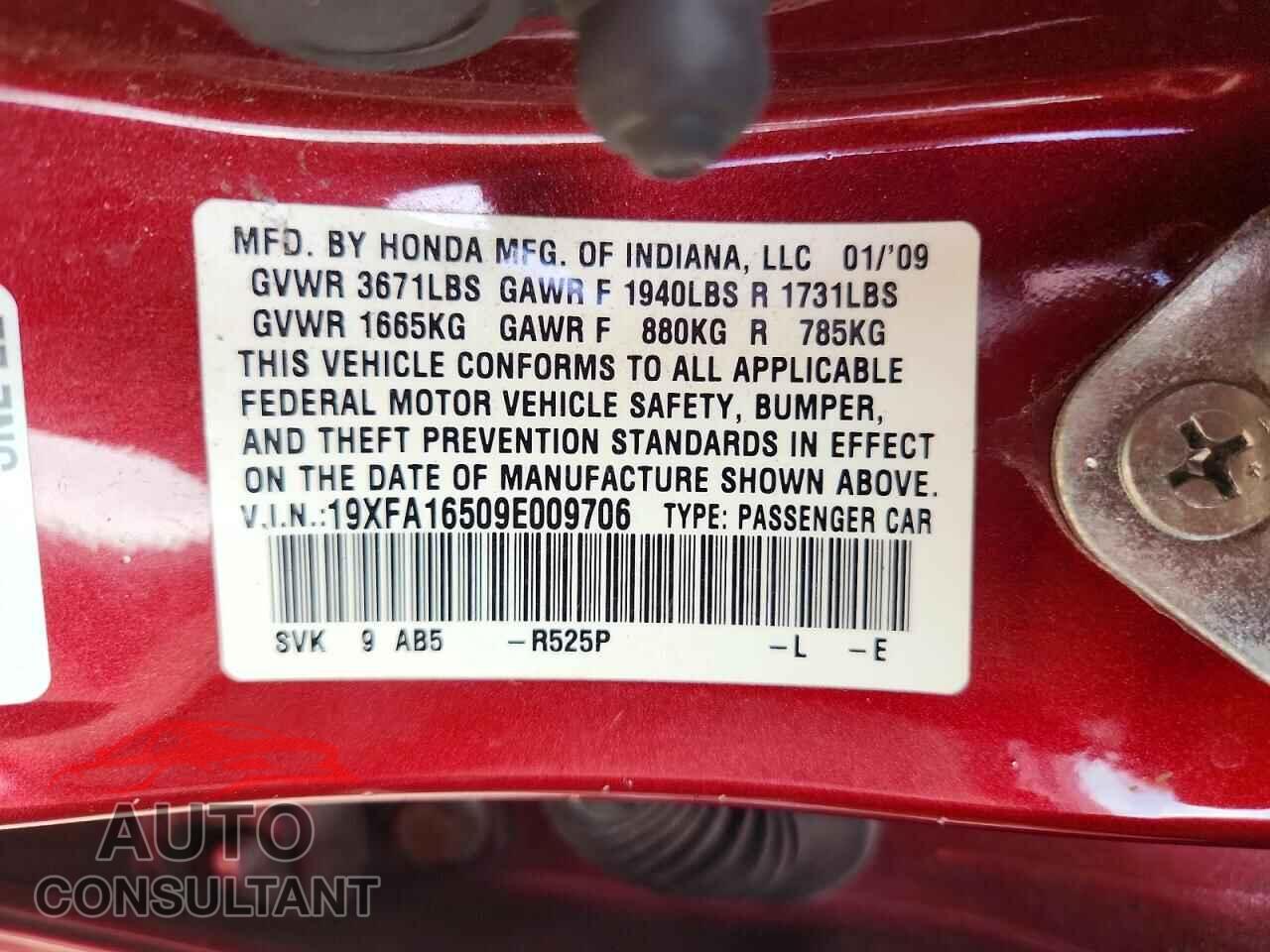 HONDA CIVIC 2009 - 19XFA16509E009706