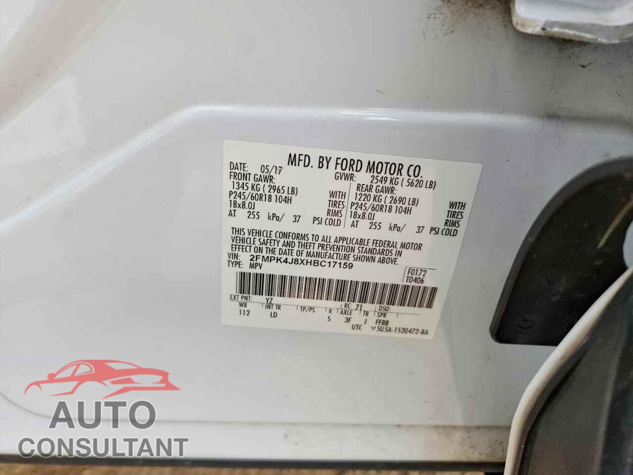 FORD EDGE 2017 - 2FMPK4J8XHBC17159