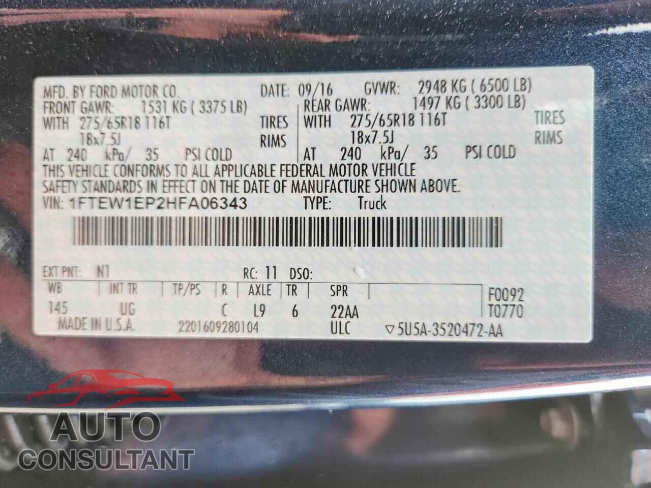 FORD F150 2017 - 1FTEW1EP2HFA06343